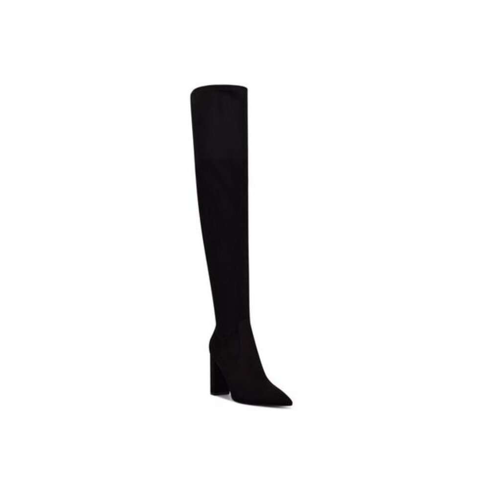 NINE WEST Women's Black Wide Calf Daser Pointy Toe Block Heel Boots 8.5 M